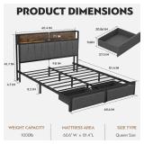 $151 Queen Size Bed Frame with Headboard, LED Light, Storage Drawers