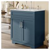 $212 OLD CAPTAIN 30" Ceramic Sink Vanity, Freestanding Cabinet, Blue