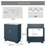 $212 OLD CAPTAIN 30" Ceramic Sink Vanity, Freestanding Cabinet, Blue