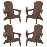 $390 Plawdlik Folding Adirondack Chair Set of 4 with Cup Holder HDPE
