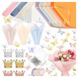 Qilery 334 Pcs Flower Wrapping Paper Set (Laser Color)