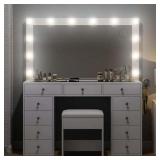 $240 White Vanity Desk with Illuminated Mirror, 12 LED Lights