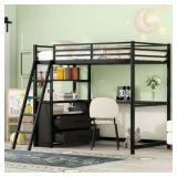 $390 Euroco Twin Metal+Wood Loft Bed with Built-in Desk, Storage