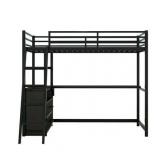 $390 Euroco Twin Metal+Wood Loft Bed with Built-in Desk, Storage
