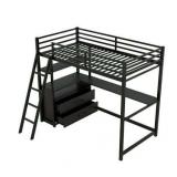 $390 Euroco Twin Metal+Wood Loft Bed with Built-in Desk, Storage
