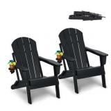 $268 Adirondack Chairs Set of 2, Folding Plastic Outdoor Chairs, Black