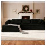 $600 Black Korser Left Chair with Pillow, Corduroy Black