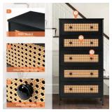 $100 Pellebant 5-Drawer Rattan Dresser, Tall Chest, Black