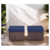 $177 BLOWN 2-Piece Wicker Patio Ottomans, Footrests with Storage