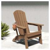 $180 FOOWIN HDPE Folding Adirondack Chair with Cup Holder, Brown