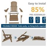 $180 FOOWIN HDPE Folding Adirondack Chair with Cup Holder, Brown
