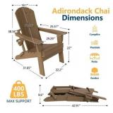 $180 FOOWIN HDPE Folding Adirondack Chair with Cup Holder, Brown