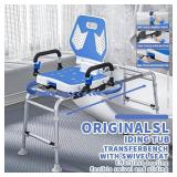 $190 Sliding Shower Chair with Backrest, Non-Slip Cups, 400lb Capacity