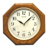 $95 Seiko Octagon Shape Wall Clock - Medium Brown Solid Oak