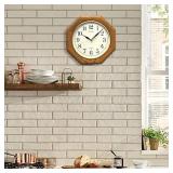 $95 Seiko Octagon Shape Wall Clock - Medium Brown Solid Oak