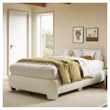 $130 Cloud Twin Bed Frame, Boucle, Upholstered, No Box Spring, White