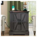 $145 Farmhouse End Table with Charging Station, BROWN