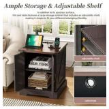$145 Farmhouse End Table with Charging Station, BROWN