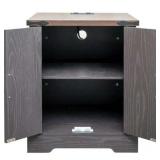 $145 Farmhouse End Table with Charging Station, BROWN