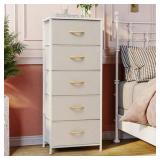 $80 Pellebant 5-Drawer Vertical Storage Tower Organizer Beige Wood