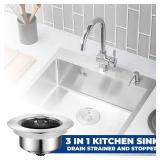 SUS304 Stainless Sink Drain Strainer Stopper, 3-in-1, Silver