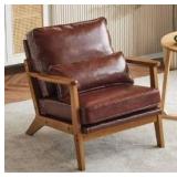 Karl home Accent Chair Wide Armrest Mid-Century Lounge Chair, Leather, Red-Brown