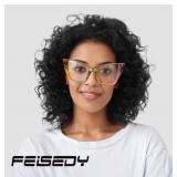 FEISEDY Fashion Cat Eye Blue Light Blocking Glasses for Women Fake Retro Eyeglasses Oversized Stylish Eyewear Frame B0240