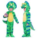 Spooktacular Creations Green Triceratops Dinosaur Costume with Toy Egg for Kid Halloween Dress Up DinosaurThemed Pretend Party (Small (5-7 yrs))