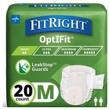 FitRight Adult Diapers, Extra+ Heavy Absorbency, M (Waist Size 32in-44in), 20 Count, OptiFit Incontinence Briefs for Men and Women, Disposable, Moisture-Wicking, Leak Protection