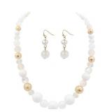 Aenu 8-18mm Beads Necklace 18 Graduated Chunky Beaded Choker Necklaces with Earring Set for Women (White)