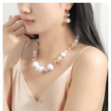 Aenu 8-18mm Beads Necklace 18 Graduated Chunky Beaded Choker Necklaces with Earring Set for Women (White)