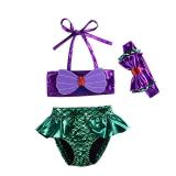 Kids Toddler Baby Girl Mermaid Swimsuits Halter Swimwear Bikini Set with Headband 3Pcs Set (Mermaid, 3-4T)
