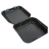 25 pk Genpak Large Snap-It 1 Cmpt. Vented Hinged Container - 9 1/4\" x 9 1/4\" x 3\", Black