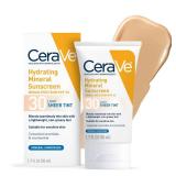 CeraVe Hydrating Mineral Sunscreen SPF 30 with Sheer Tint, Tinted Mineral Sunscreen with Zinc Oxide & Titanium Dioxide, Blends Seamlessly For Healthy Glow, Light, 1.7 Oz
