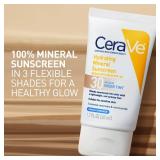 CeraVe Hydrating Mineral Sunscreen SPF 30 with Sheer Tint, Tinted Mineral Sunscreen with Zinc Oxide & Titanium Dioxide, Blends Seamlessly For Healthy Glow, Light, 1.7 Oz
