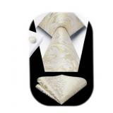 Enlision Mens Ties Champagne Ties for Men Formal Paisley Tie and Pocket Square Set Silk Classy Floral Necktie Handkerchief for Wedding Business Party