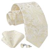 Enlision Mens Ties Champagne Ties for Men Formal Paisley Tie and Pocket Square Set Silk Classy Floral Necktie Handkerchief for Wedding Business Party