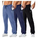 Minorlee Mens Joggers with Zipper Pockets Open Bottom Sweatpants for Men 3 Pack Lightweight Track Pants Men for Workout,Gym, Large