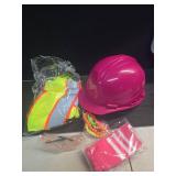 Geiserailie 9 Pcs Neon Construction Worker Costume Reflective Vest Hat Glasses Bracelet Socks for Women Football Spirit Week (Rose Red)