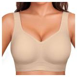 OEAK Womens Wireless Jelly Bra Plus Size Supportive Seamless Bras Full Coverage Push Up Comfortable No Underwire Tshirt Bras Creamy Beige L
