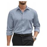 COOFANDY Mens Long Sleeve Wrinkle Free Shirts Casual Button Down Stretch Dress Shirt Regular Fit Soild Blue Pattern L