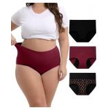 INNERSY Period Underwear for Women High Waisted Leak-Proof Postpartum Menstrual Panties 3-Pack (Rose Print, Medium)