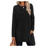XIEERDUO Womens Tops Loose Fit Tunic Tops Business Casual Long Sleeve Shirts for Women High Low Tops with Pockets Quiet Luxury Clothes Black L
