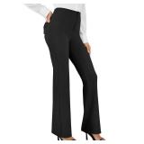 AB-Eleven Womens Dress Pants Business Casual Work Pants with Pockets Pull On Flare Office Slacks High Waist Stretchy Trousers Black, XL