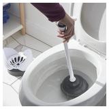 Clorox Toilet Plunger with Hideaway Holder Caddy Heavy-Duty Compact Design with Non-Skid Rubber Base for Bathroom Convenient Storage Toilet Unclogger, 6.5x19.5-Inch, White