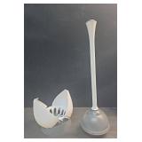 Clorox Toilet Plunger with Hideaway Holder Caddy Heavy-Duty Compact Design with Non-Skid Rubber Base for Bathroom Convenient Storage Toilet Unclogger, 6.5x19.5-Inch, White