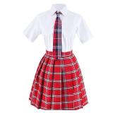 Japanese Tartan Pleated School Uniform Cosplay Costumes with Socks Eyeglass Frame Set (Red)(M = Asia L)(SSF09)
