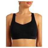 RUNNING GIRL Sports Bras for Women, Medium Support Molded Cup Sports Bras with Sewn in Pads Strappy Workout Yoga Bra(3004 Jet Black M)