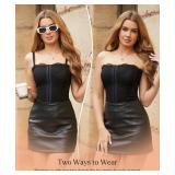 Popilush Black Corset Top Shapewear Sculpting Lace Tops Detachable Strap Bustier with Buckle Western Outfit Summer Splash, XXL