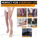 Doc Miller Thigh High Compression Socks - Open Toe, 20-30mmHg for Varicose Veins, Calf, Leg & Ankle Support, Pregnancy & Maternity Stockings, Small to Plus Size (Beige, X-Large)